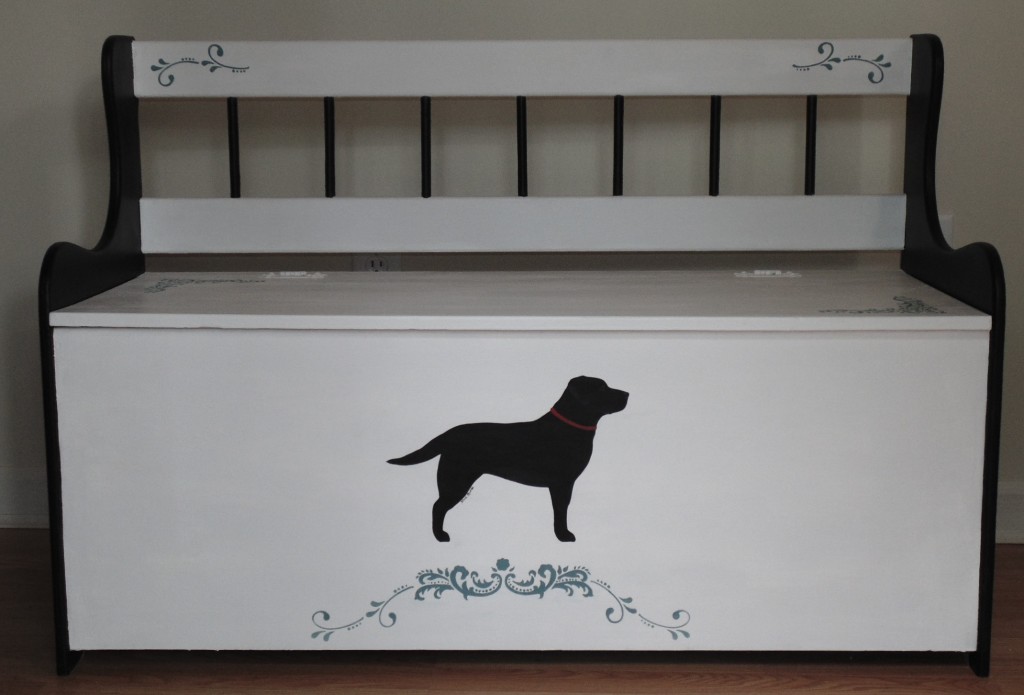 Black Lab hand-painted Pine bench chest