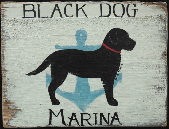 Black Dog Marina labrador sign.
